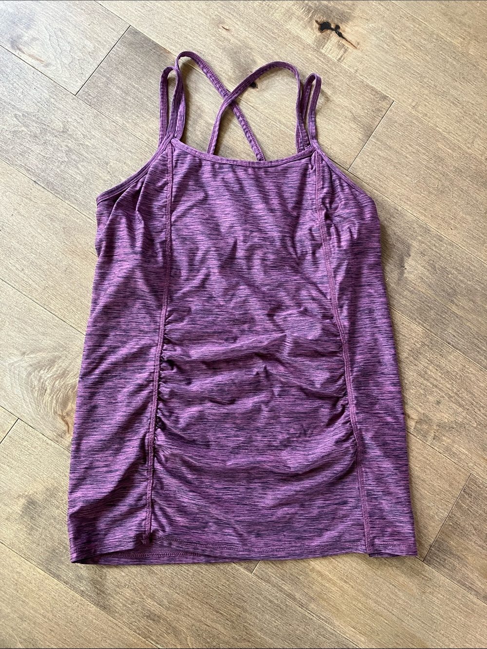 Motherhood Maternity Purple Heathered Ruched Crisscross Tank
